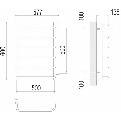 Полотенцесушитель водяной Terminus Стандарт П6 500х600 бп500 4670078530349 хром лесенка