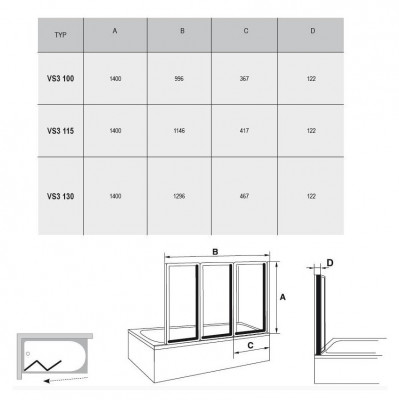RAVAK 795V0100ZG шторка для ванны Supernova VS3 130, белый/стекло