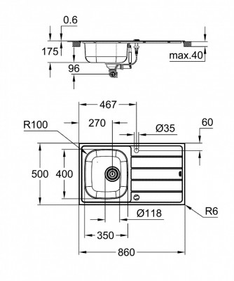 Мойка GROHE K200 45-S 86/50 1.0 с корзинчатым вентилем, нержавеющая сталь (31552SD1)