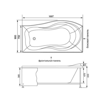 Aquanet Borneo L 00205286 ванна без гидромассажа, 170 см х 75/90 см, левая