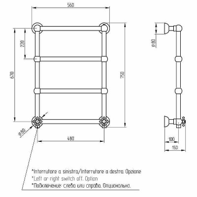 Электрический полотенцесушитель Migliore Colosseum 75х56 R 20278 бронза лесенка