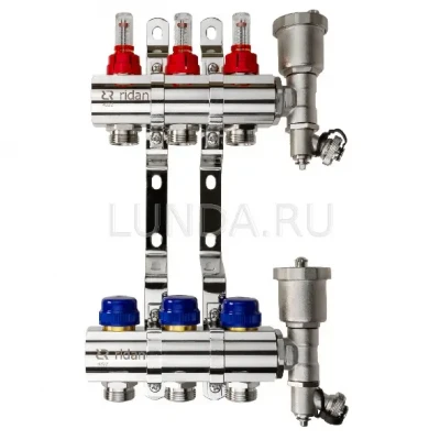 Коллекторная группа FHF-RF, с расходомерами, с воздухоотводчиками, с кронштейнами, Ридан 088U0732R