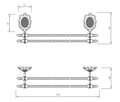 Полотенцедержатель двойной 50 см Migliore Cleopatra 16644, бронза