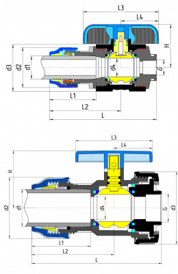 Кран шаровой компрессионный цанга-внутренняя резьба VALFEX 63x2" черно-синий (1210012563200)