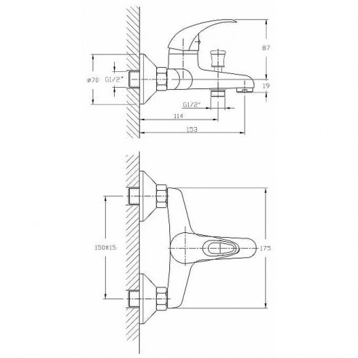 Смеситель для ванны Haiba HB3015 с душевым гарнитуром (латунь) хром