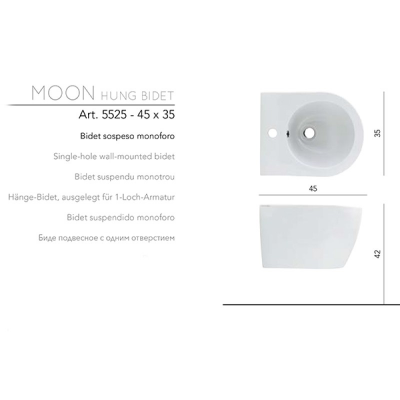 Биде подвесное Scarabeo Moon 5525 укороченное 45 см x 35 см, белое