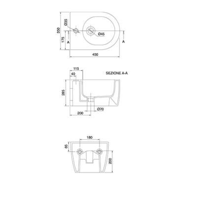 Биде подвесное Scarabeo Moon 5525 укороченное 45 см x 35 см, белое