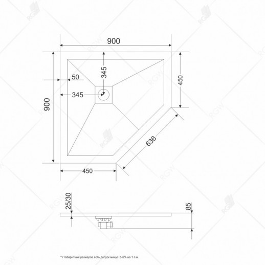 Душевой поддон из искусственного камня RGW Stone Tray ST/T-Co 90x90 16155099-10 бетон цемент призма