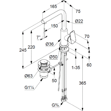 Смеситель для раковины (высокий) KLUDI Pure & Style хром 400250575