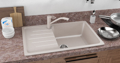 Кухонная мойка Ulgran Classic U-400-302 прямоугольная 750х495х200 одна чаша с правым крылом песочная