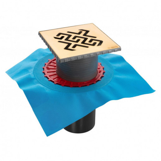 Трап BERGES водосток ZENTRUM Antik 150х150, золото глянец, выпуск D50/75/110 H74 вертикальный