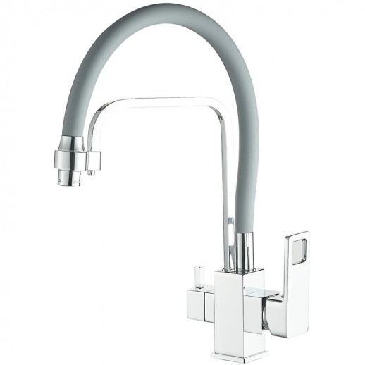 Смеситель для кухни Haiba HB76615 с подключением фильтра (латунь силикон) хром, серый