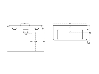 Мебельный умывальник Dreja LUXURY 105 см, белая керамика