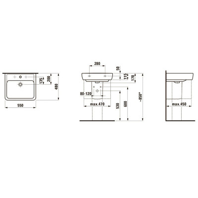 Laufen Pro 8.1895.1.000.104.1 раковина подвесная, 55 см х 48 см, белая