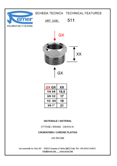 Футорка 1/2"г- 3/4"ш RR 511 хром REMER (5111234)