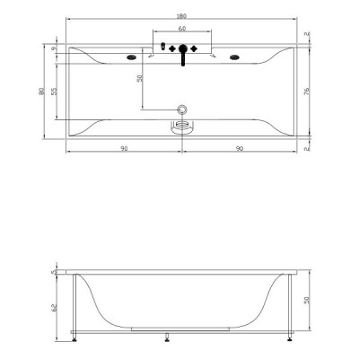 Акватика Минима Стандарт ванна без гидромассажа, 180 см х 80 см
