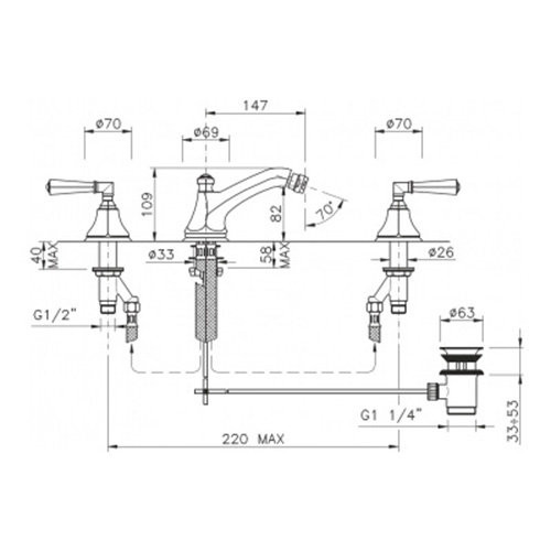 Nicolazzi Tiede 1915 CR 05 смеситель для биде с д/к, хром/ручки Metal