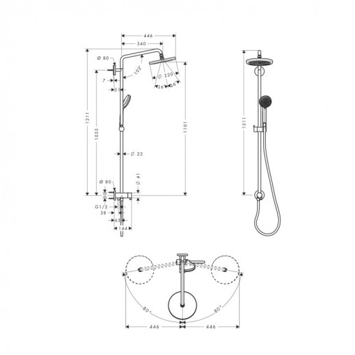 Hansgrohe Croma 220 Showerpipe Reno 27224000 душевая система, хром