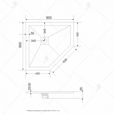 Душевой поддон RGW ST/T-W Stone Tray трапеция 900x900 белый глубина 12мм (16155099-01)