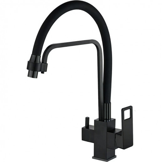 Смеситель для кухни Haiba HB76615-7 с подключением фильтра (латунь силикон) черный