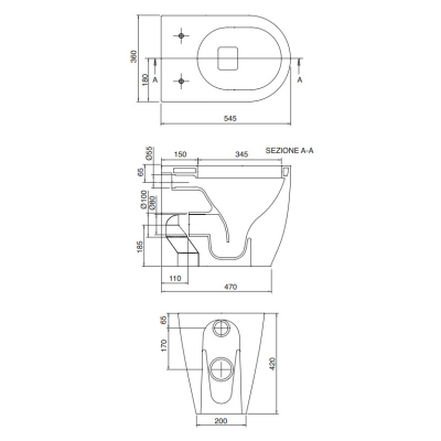 Унитаз приставной Scarabeo Moon 5522CL 54,5 см x 36 см, белый