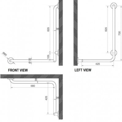 Опорный поручень для установки в угол 700*700*h800 мм (глянцевая нержавеющая сталь) NOFER 15050.B