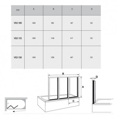 RAVAK 795V0U00Z1 шторка для ванны Supernova VS3 130, сатин/стекло