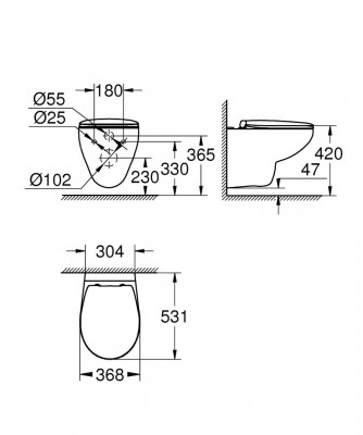 Унитаз подвесной безободковый GROHE Bau Ceramic с сиденьем (с микролифтом), альпин-белый (39351000)