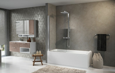 Шторка на ванну Novellini Aurora 75 AURORAN175-1K пр-ль хром стекло прозрачное