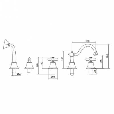 MIGLIORE Provance 19480 смеситель на борт ванны, золото