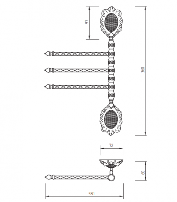 Полотенцедержатель тройной поворотный 35 см Migliore Cleopatra 16645, бронза