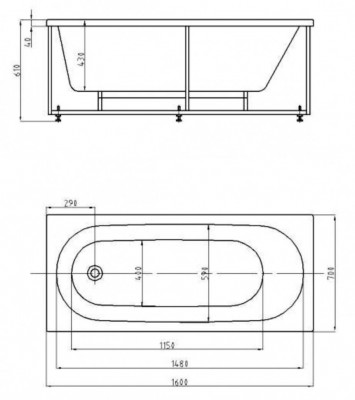 Ванна акриловая Aquatek Оберон прямоугольная 160х70 (без гидромассажа) OBR160-0000086