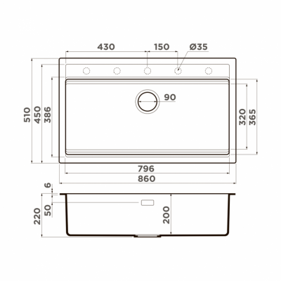 Мойка OMOIKIRI KITAGAWA 86-LB-WH Artceramic белый прямоугольная 860x510 (4993795)