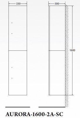 Шкаф подвесной, с двумя распашными дверцами, левосторонний BelBagno AURORA-1600-2A-SC-BL-P-L