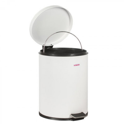 Ведро-контейнер для мусора (урна) с педалью LAIMA "Classic", 5 л, белое, глянцевое, металл, со съемным внутренним ведром, 604947