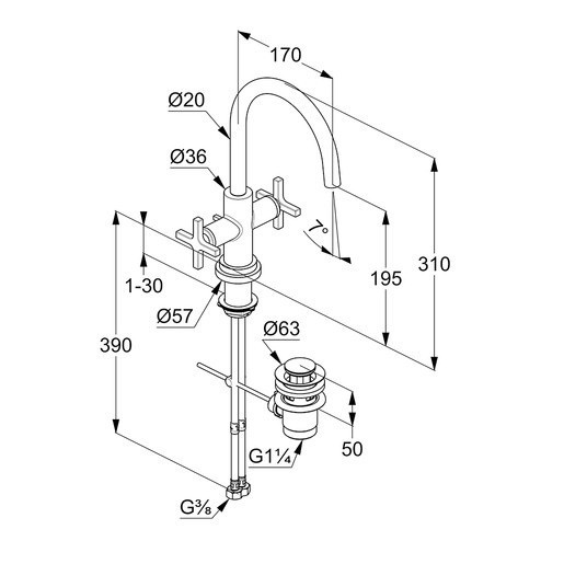 Смеситель для раковины (высокий) KLUDI Nova Fonte Puristic хром 201180520