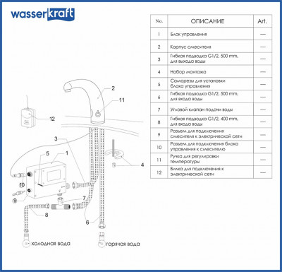 WasserKRAFT Rossel 2813 сенсорный смеситель для раковины, хром