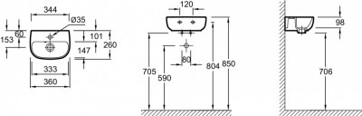 Компактный рукомойник 36 х 26 см JACOB DELAFON  ODEON UP  (E4761-00)