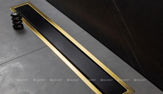 Линейный трап Pestan Confluo Premium Gold Black Glass Line, 13100117, 750мм Нержавеющая сталь / Пластик / Стекло