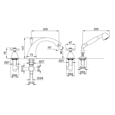 MIGLIORE Lady 18850 смеситель на борт ванны, 4 отверстия, золото
