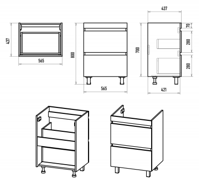 Тумба под раковину Misty Енисей - 60 с 2 ящ. (пленка) (Э-Ени01060-0112Я)