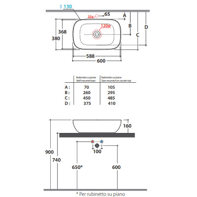 Раковина-чаша Globo T-Edge 60 B6R60.BI*0 белая прямоугольная