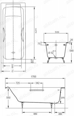 Ванна JACOB DELAFON Parallel E2947, 170см х 70см