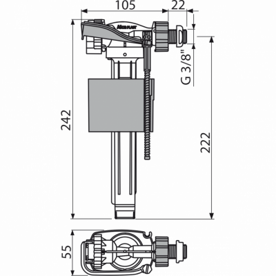 Впускной механизм с боковой подводкой и металлической резьбой для пластиковых бачков AlcaPlast A160P-3/8"