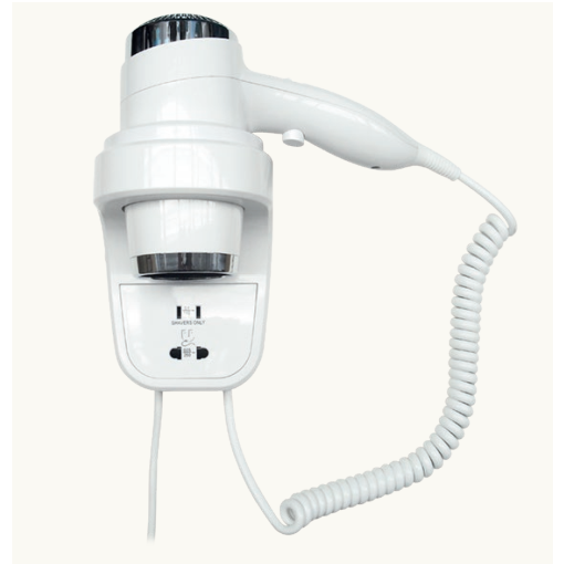 Фен для волос NOFER HOTELline 02012.W настенный 2200 W с розеткой, белый