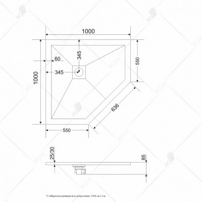 Душевой поддон RGW ST/T-G Stone Tray трапеция 1000x1000 графит глубина 12мм (16155100-02)