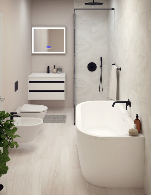 Акриловая ванна пристенная белая фронтальная панель CEZARES SLIM WALL-180-80-60-W37-SET, белый