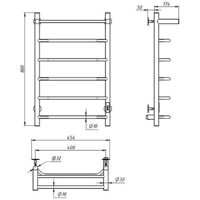 Полотенцесушитель электрический Aringa Киото 80x40 AR03004CH с полкой хром лесенка
