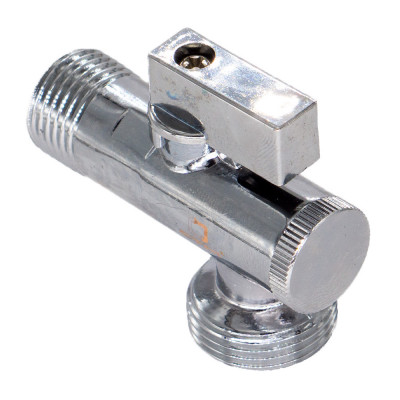 Шаровой кран угловой для бытовых приборов 1/2"х1/2" CTM с фильтром и отражателем, хромированный с бабочкой CAFR1212