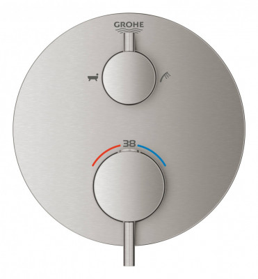 Внешняя часть термостатического смесителя для ванны GROHE Atrio с переключателем на 2 положения: ванна/душ, суперсталь (24138DC3)